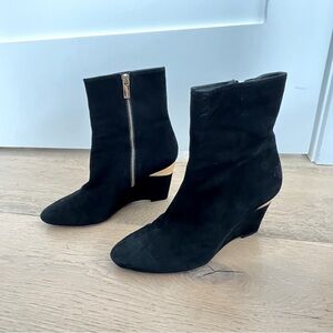Michael Kors Black Suede and Gold Wedge Heel Ankle Boots